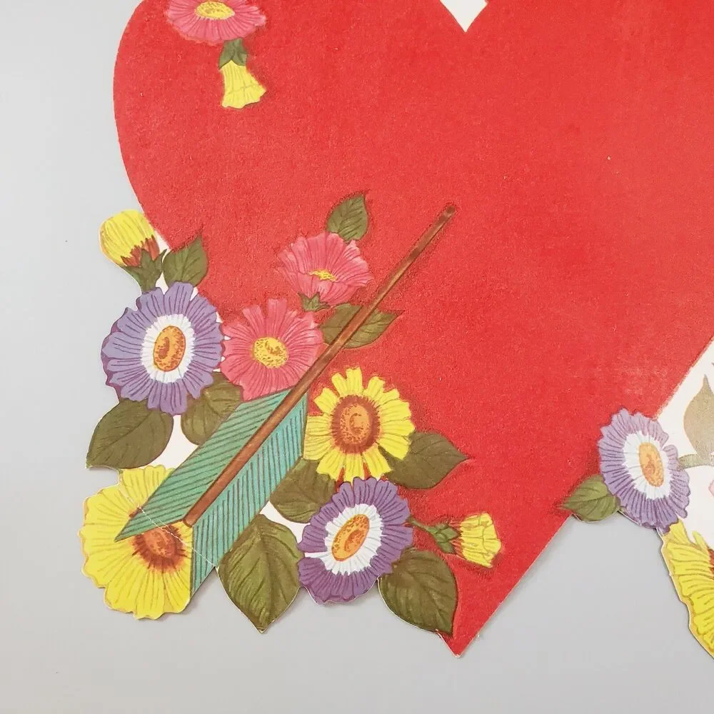 Valentine Heart Arrow Flowers Die Cut Paper Décor Double Sided Flocked Heart